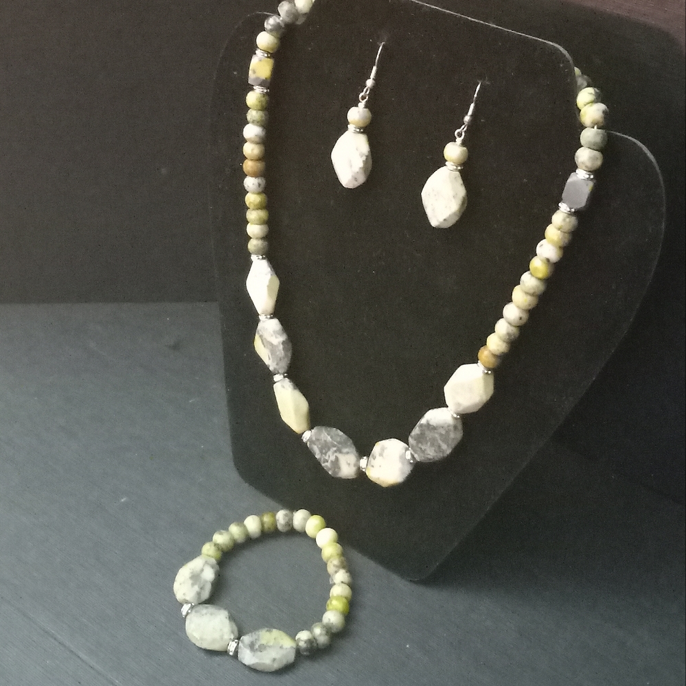 Jasper Multi Shaped Statement Necklace Bracelet &… - image 1